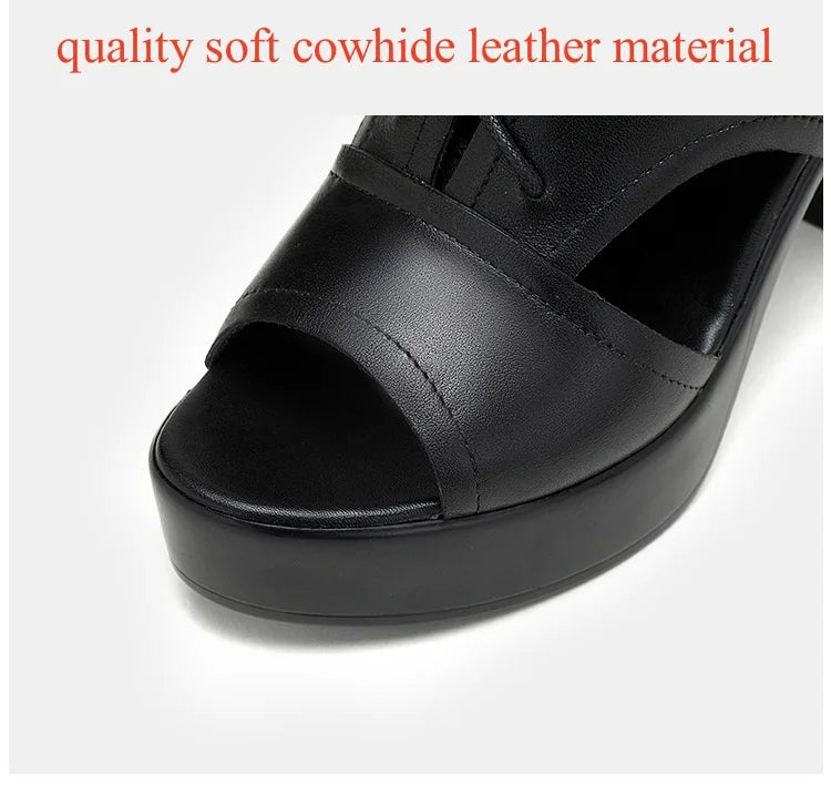 8cm 10cm Small Size 32-43 Fashion Black Block High Heels Gladiator Sandals 2024 Women's Platform Shoes for Office Model Mom