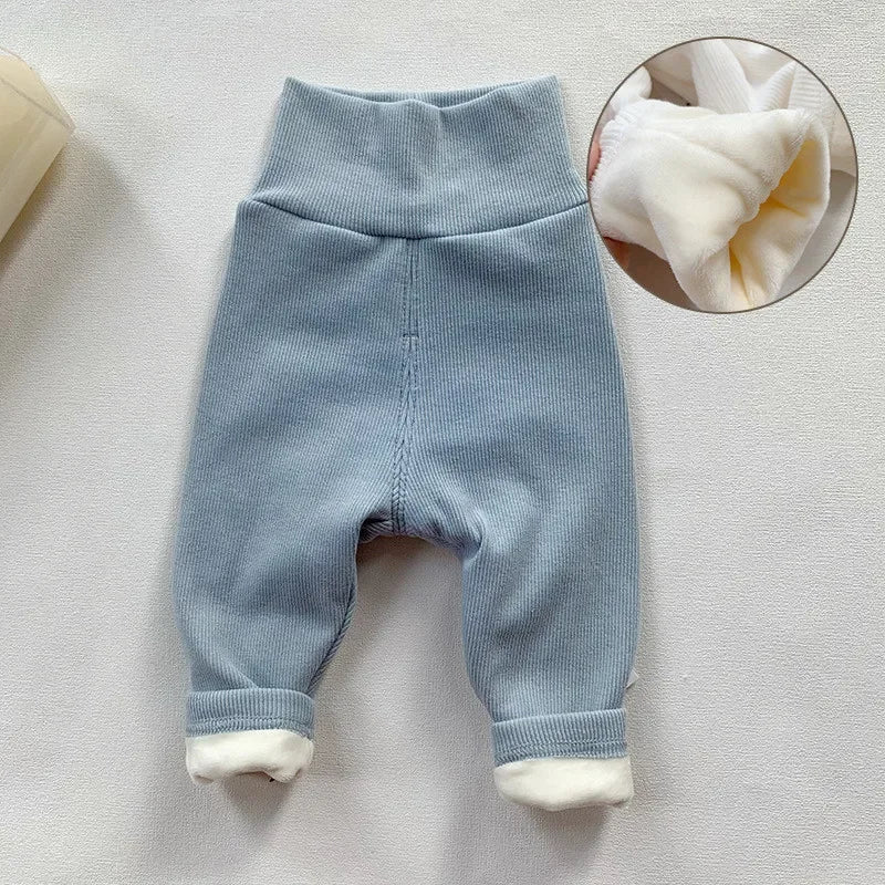 4991 Baby Pants 2024 Winter Spring Ins High Waist Belly Pants Infant Cotton Leggings Plus Velvet 2 Style Thick Pants