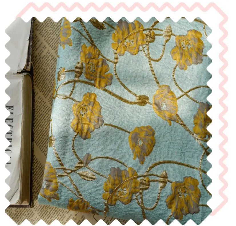 Lake Green Gold Silk Embossed Yarn Dyed Jacquard Fabric Spring Autumn Tutu Skirt Palace Style Dress Making Fabric 50cmx140cm