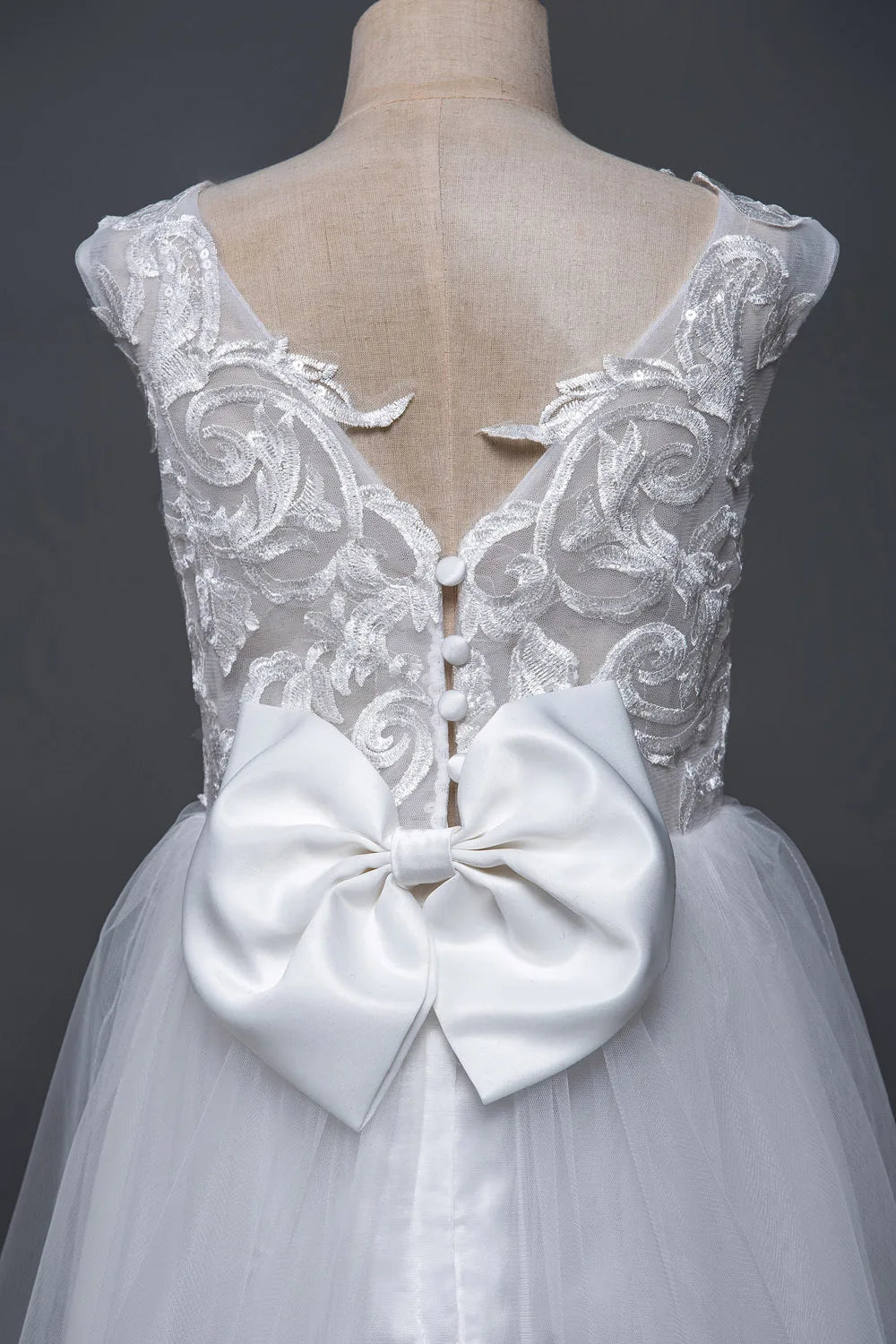 White Bridesmaid Dress For Girls Lace Big Bow Flower Girl Dresses Ball Gown Kids Wedding Party Pageant First Communion Gown
