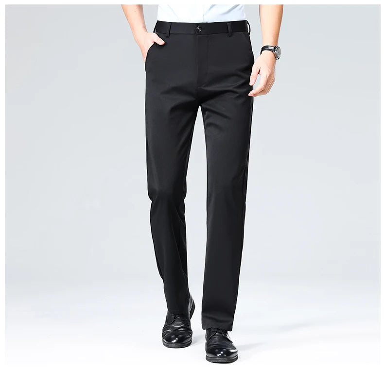 29-42 Men's Summer Thin Fashion Business Casual Suit Pants Long Pants Men's Elastic Straight Sleeve Formal Pants Plus Size