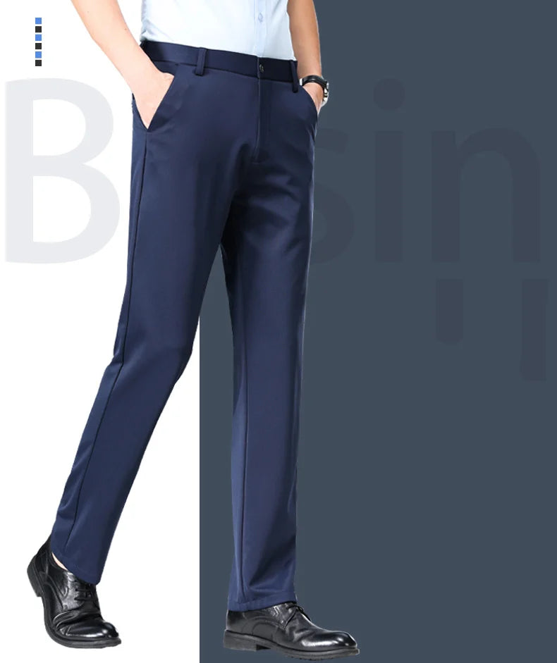 29-42 Men's Summer Thin Fashion Business Casual Suit Pants Long Pants Men's Elastic Straight Sleeve Formal Pants Plus Size