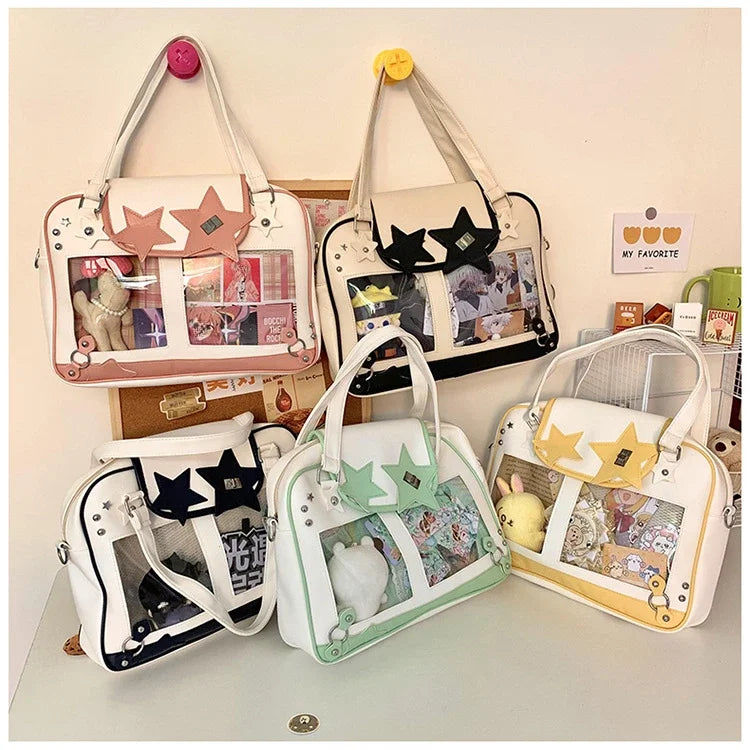 Y2K Trendy Star Ita Bag Lolita Girl Transparent Pocket Fashion Crossbody Bag Women's DIY Display Shoulder Bag Cute Purse Handbag