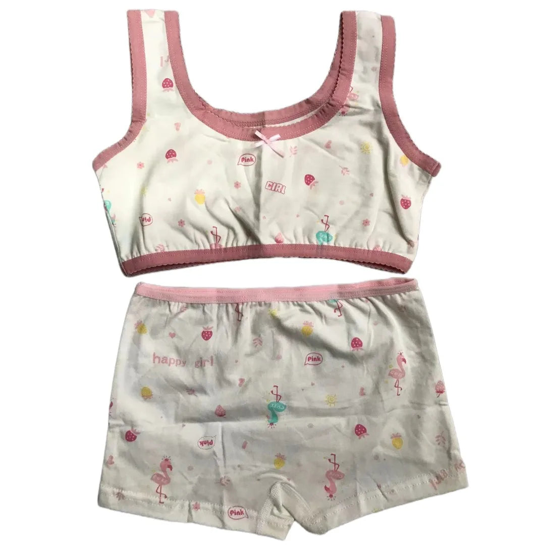 Girl Bra Boxers Set Cute Floral Strawberry Prints Teens Underwear Size 130-160 Big Girl Underwear Bra Panties Set