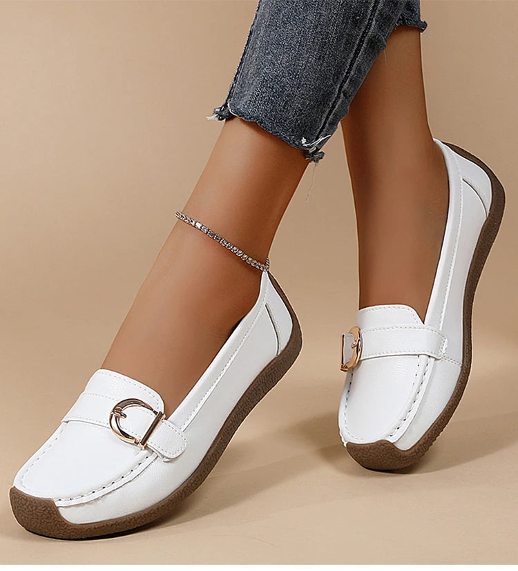 Woman Shoes 2025 New Low Heels Casual White Shoes Women's Loafers Slip On Elegant Flat Heel Zapatos De Mujer Soft Leather Flats
