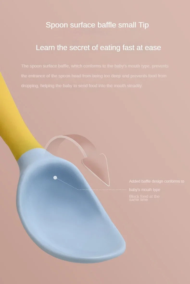 Baby Children Spoon Fork Set Soft Bendable Silicone Scoop Fork Kit Tableware Toddler Training Feeding Cutlery Utensils Tableware