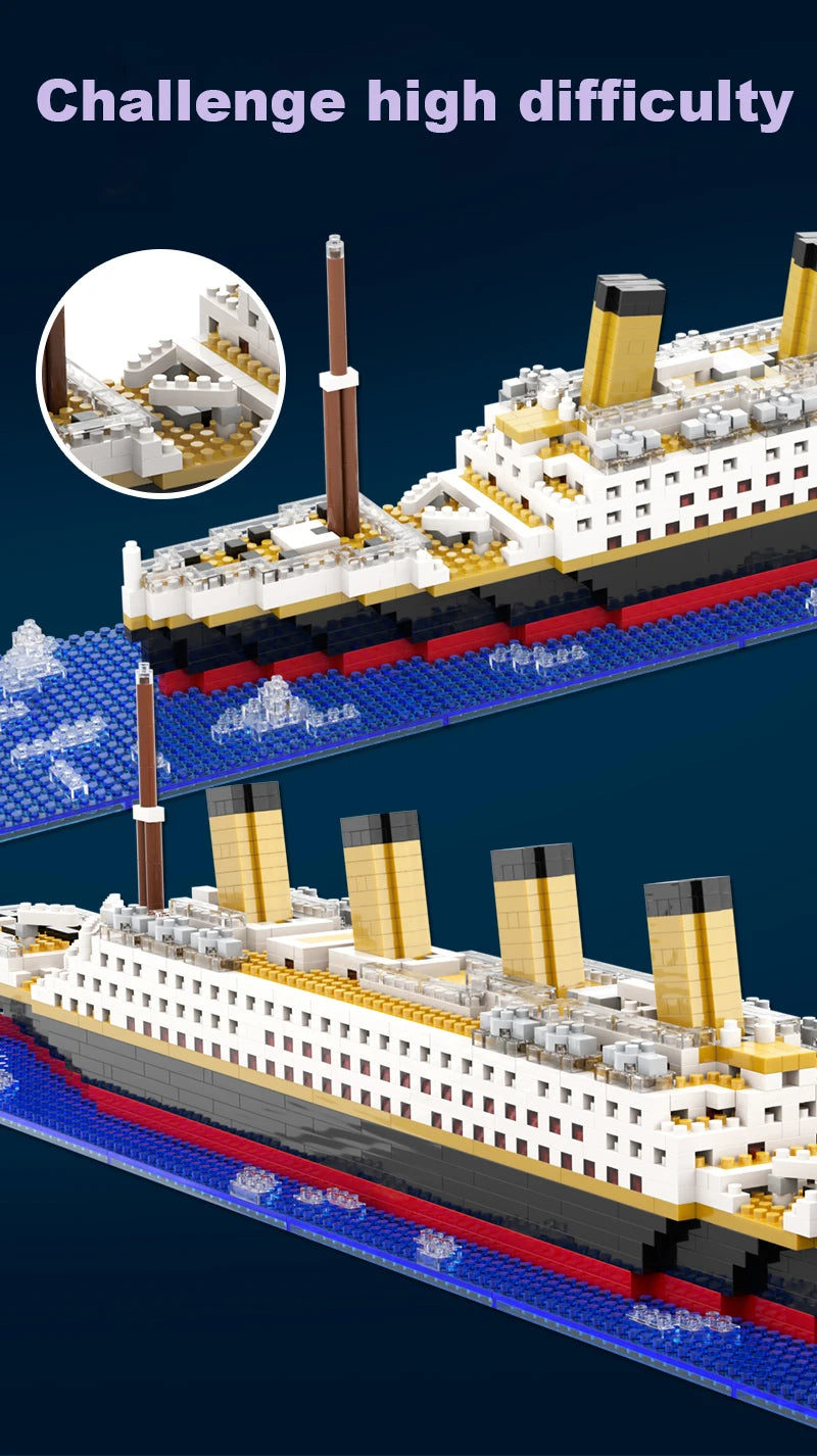 Small Particle Building Block Assembly Toy Titanic Giant Boy Girl Puzzle Cruise Ship Brick Model Kit Desltop Birthday Gift Child