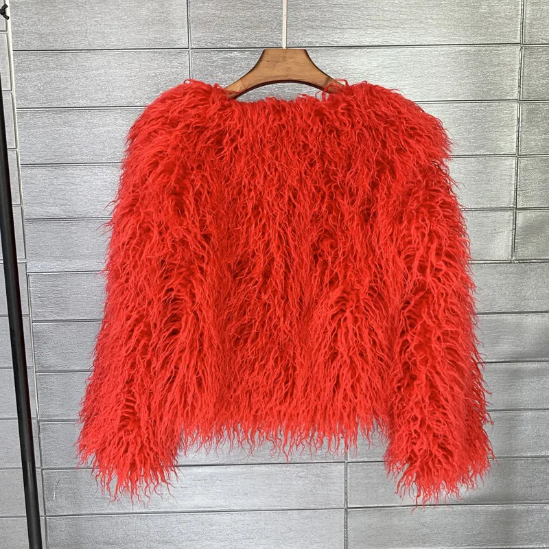 Faux Fur Plush Coat – Soft Shaggy Statement Jacket