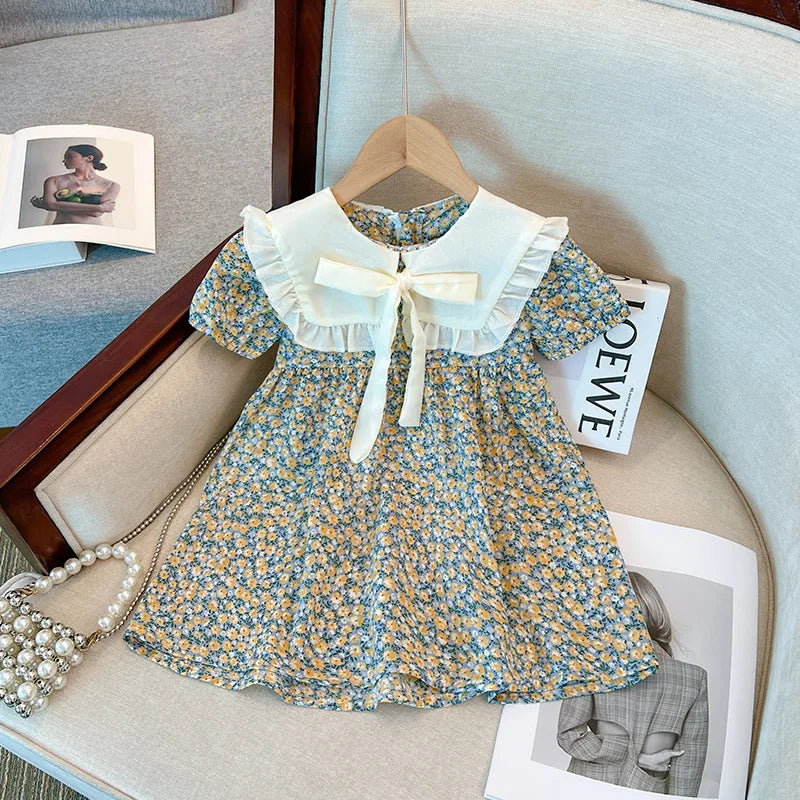 Baby Girl Dresses Summer Floral Bow Short Sleeve Girls Dresses Cute Cotton Girls Dresses Baby Clothes Girl ﻿