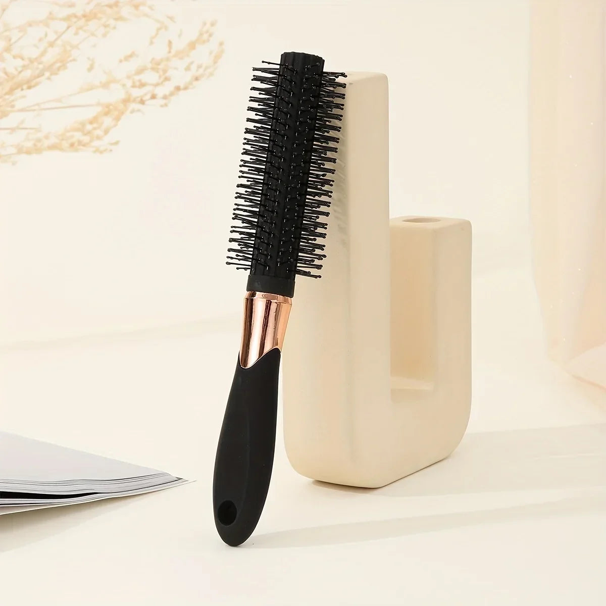 Professional Black Round Hair Brush for Styling and Curling - Portable and Easy to Use