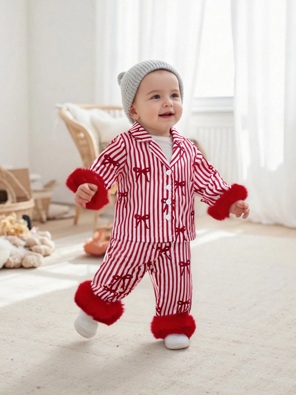 1-7T Baby Boy Girl Christmas Silk Pajamas Set Button Down Deer Santa Long Sleeve Shirts Tops and Pants Satin Pj Sets