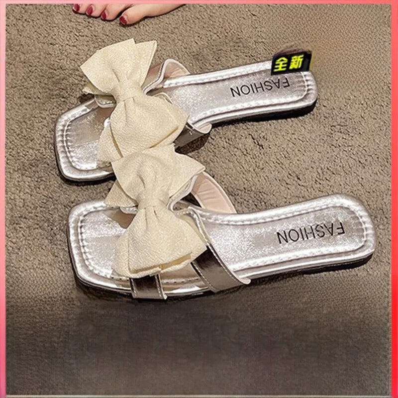 Ele Women's Flat Bot Slippers  Knot Fairy Sle Summer Sandals Faionable Versatile Outdoor Slip-On oes