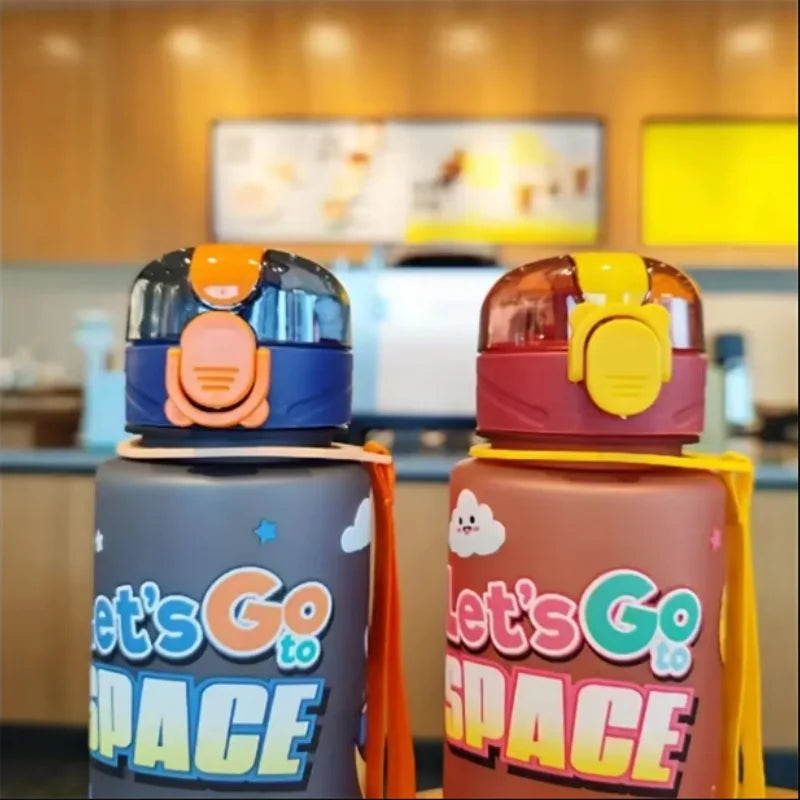 700ml Cosmic Astronaut Themed Insulated Water Bottle Leakproof Flip Lid Carrying Strap Portable Adorable Activities Cup BPA-Free