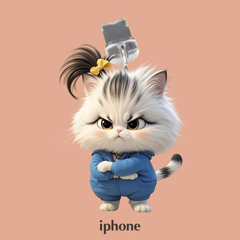 2D Flat Explosive Angry Kitten Acrylic Phone Dust Stopper for IPhone and Type C Charging Port Protectors Decorative Accessories
