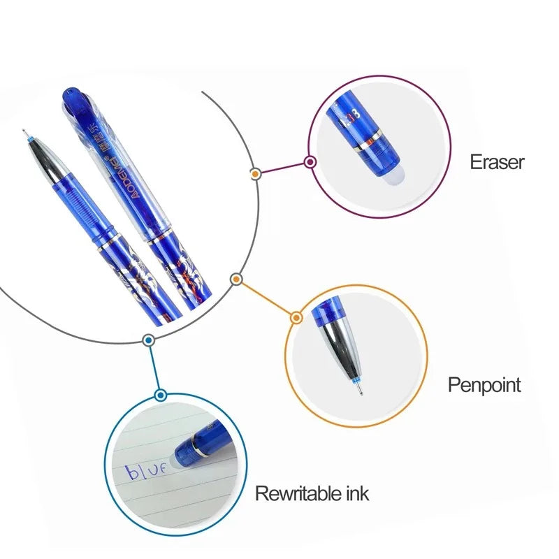 26 Pcs/Set Kawaii Erasable Pens Blue/black/red 0.35mm Gel Pen Gel Ink Stationery School Writing Supplies for Notebook Office Stu