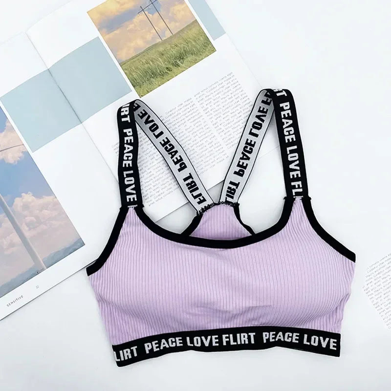 Women's Sports Bra Push Up Fitness Bra Yoga Bra Sport Underwear Running Gym Fitness Tops Black White Letters Seamless Underwear