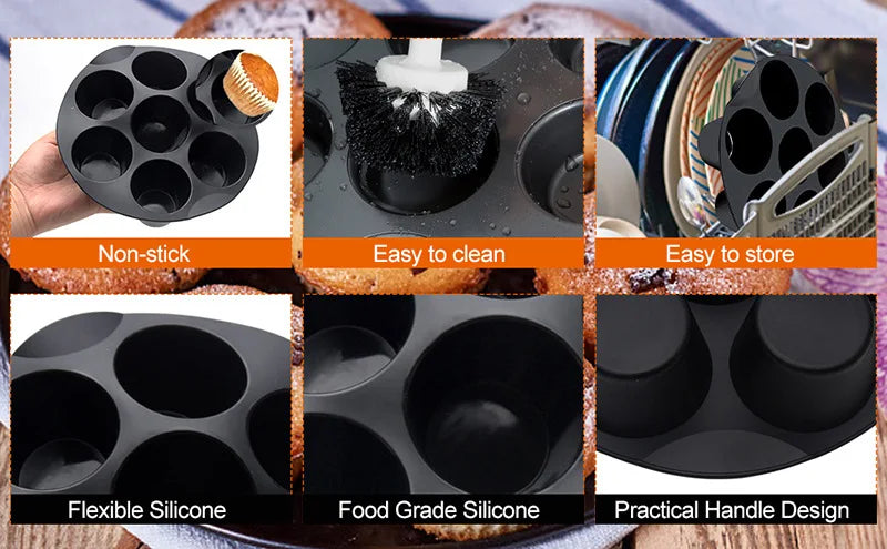 7 Even Cake Cups Air Fryer Accessories Round Muffin Cup Mold Microwave Oven Baking Mold Baking Bakeware Mat Baking Tray Cake Pan