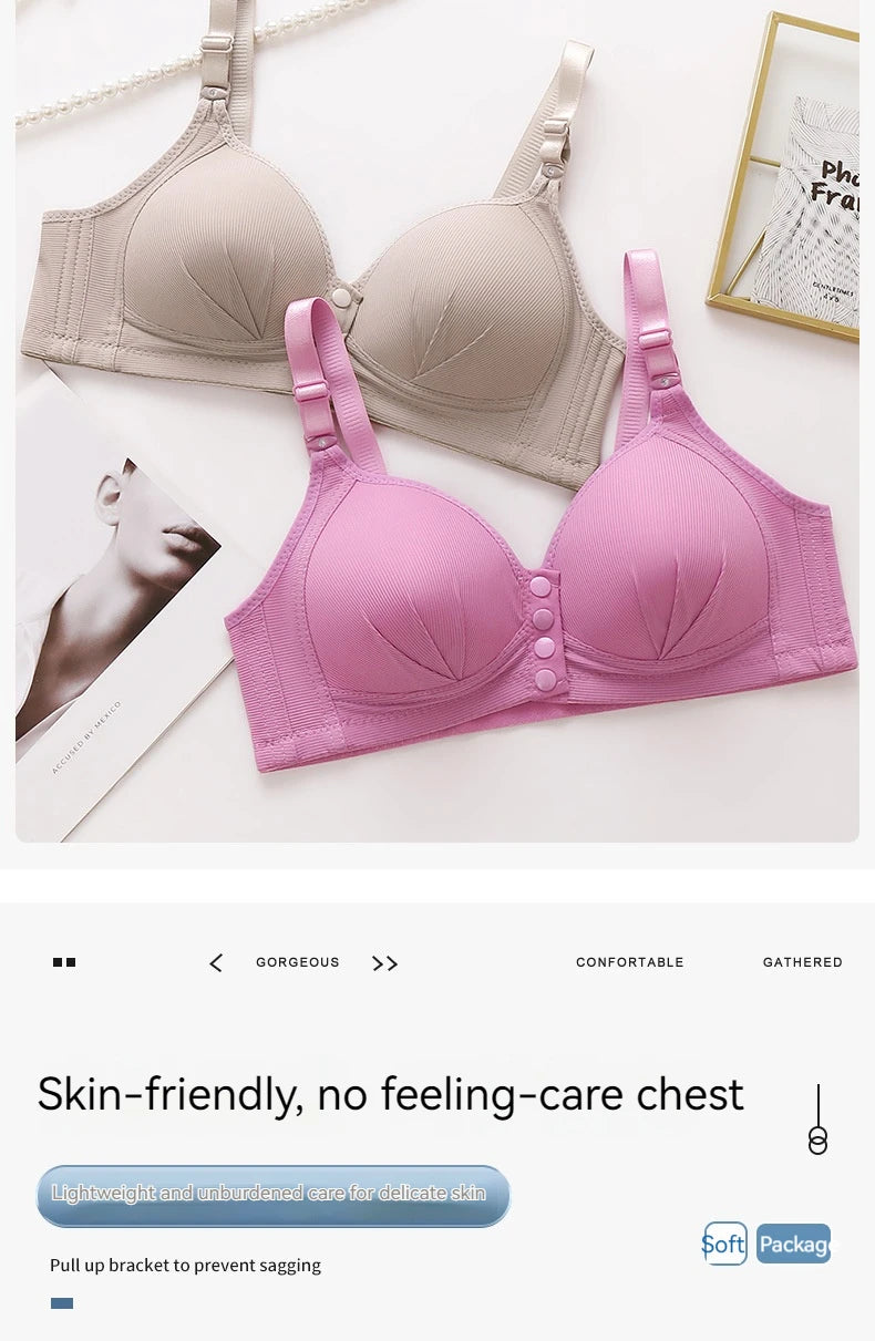 New Front Button Type Sexy Brassiere Anti-sagging Gathered No Steel Ring Ladies Mother Large Size Thin Section Underwear Bra