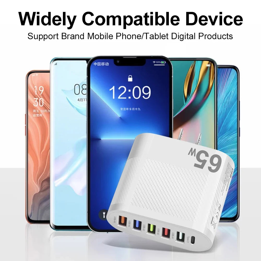 3.1A 5 Ports USB Charger PD Fast Charging Adapter For iPhone Xiaomi Samsung Mobile Phone EU/US/UK Plug Charge QC3.0 Wall Charger