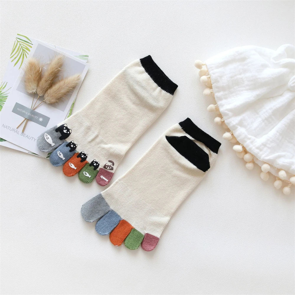 New Chic Funny Cute Cat Fish Colored Five Fingers Split Toes Socks Soft Cotton Christmas Sweet Gift Sokken Dropship