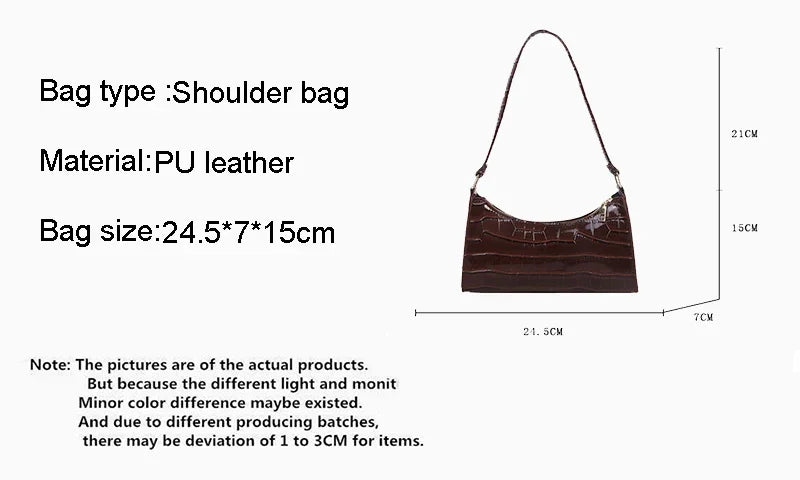 Fashion PU Leather Bags for Women Alligator Pattern Armpit Handbag Female Small Underarm Messenger Bag Purses and Handbags