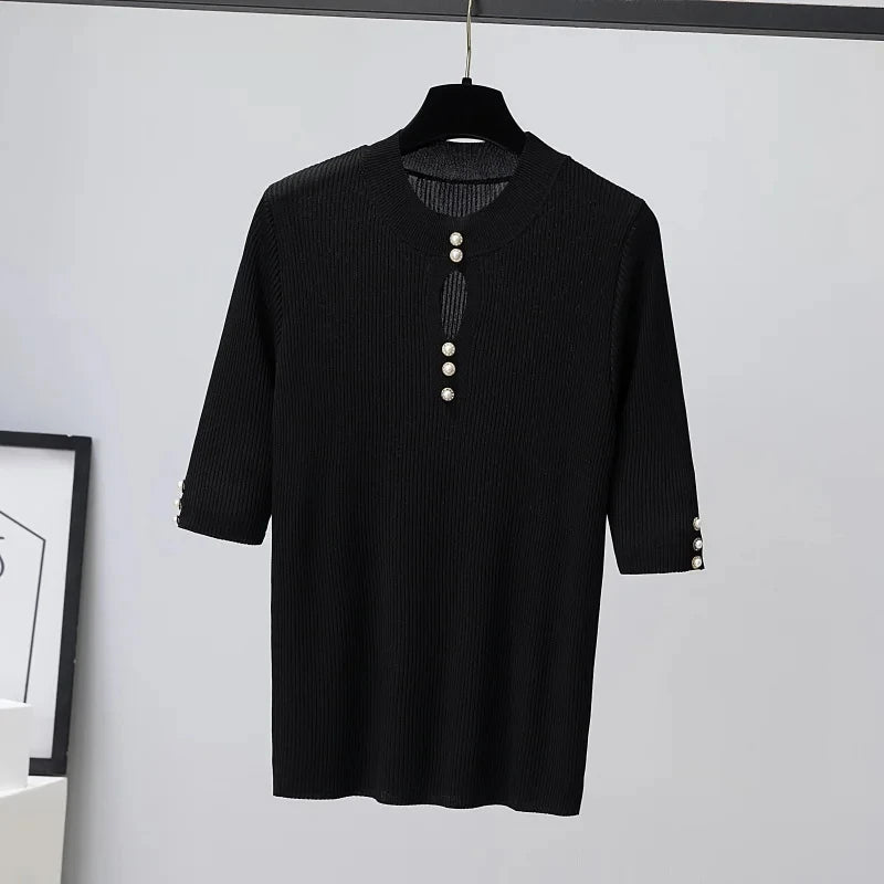 2025 Spring Autumn Korean Fashion Solid Sweater Women Short Sleeve Tops Pull Femme Casual Slim Female Pullover Knitted Clothes