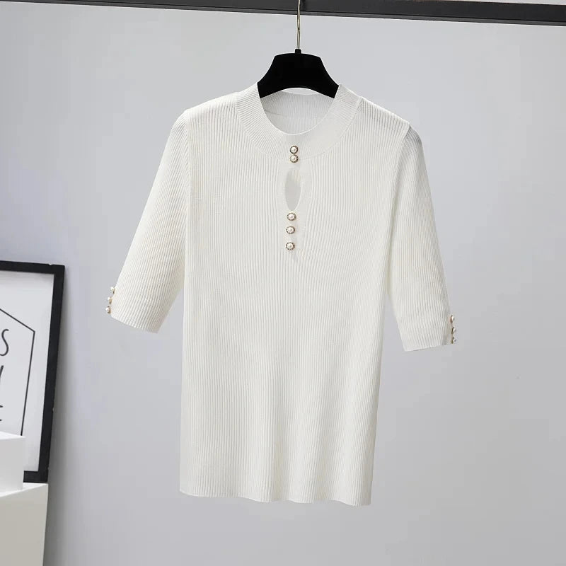 2025 Spring Autumn Korean Fashion Solid Sweater Women Short Sleeve Tops Pull Femme Casual Slim Female Pullover Knitted Clothes