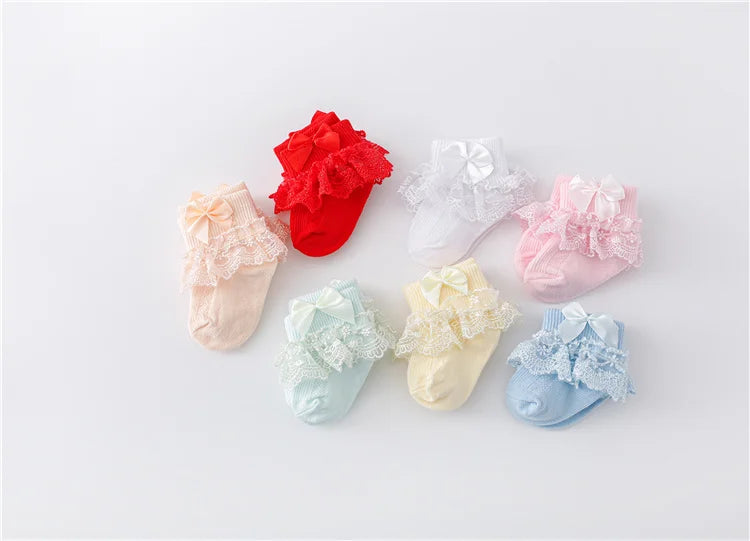Lawadka 0-24Month Newborn Baby Socks For Girls Cotton Lace Infant Girls Sock Princess Bow Toddler Baby Girls Socks Spring 2024