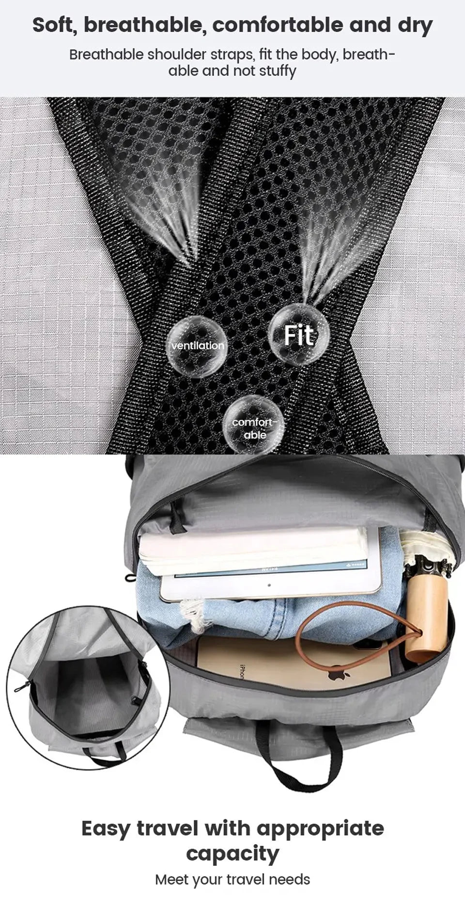 Outdoor Hiking Bag 20L Lightweight Portable Backpack Foldable Waterproof Folding Ultralight Pack for Women Men Travelling Hiking