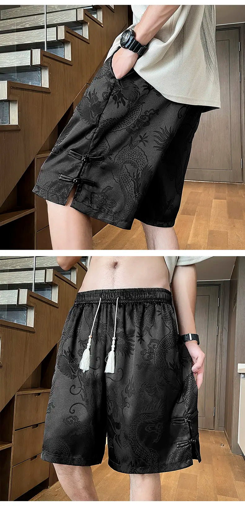 plus Size Men's Dragon Pattern Twill Shorts M-XXXXXL Straight Leg Summer Outdoor Work Pants Chinese Type Clothing