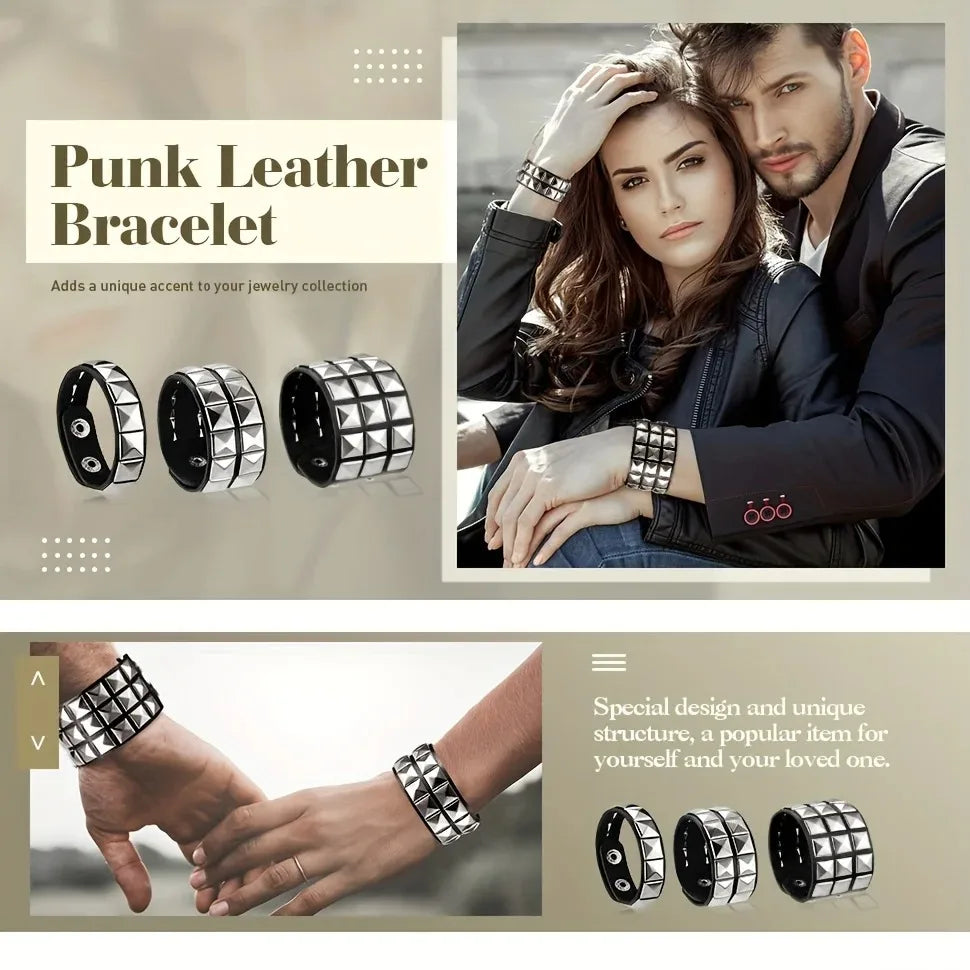 2026 PU Leather Bracelet 80s Punk Bracelet Adjustable Goth Cuff Bracelet Gothic Spiked Rivet Buckle Wristband for Men Women