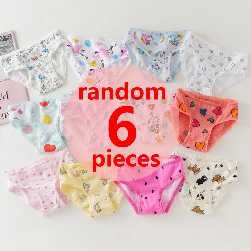 3/6/9/12 Pcs/Lot Cotton Panties Girls Kids Short Briefs Children Underwear Child Cartoon Print Shorts Underpants Lace Panties