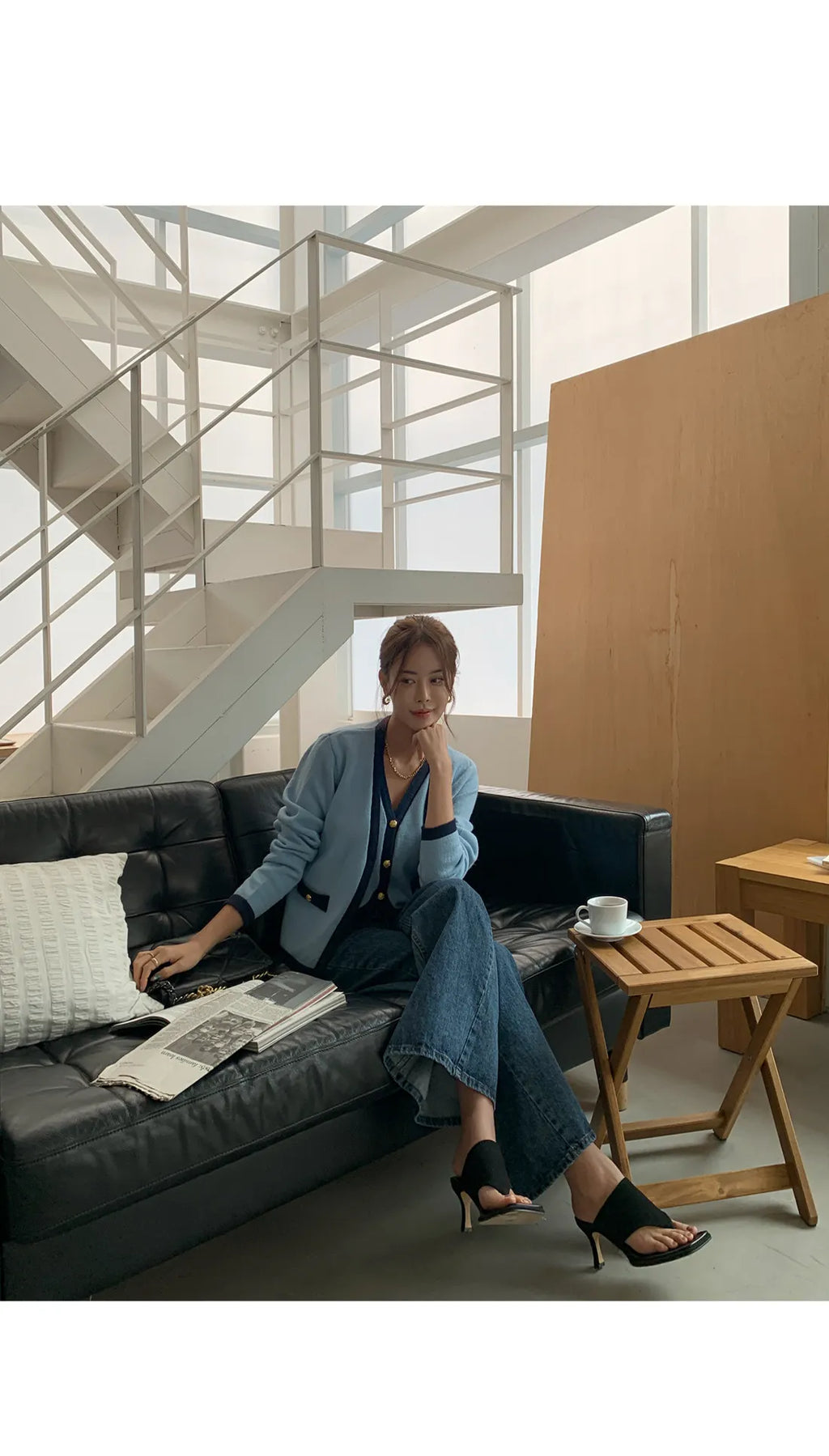 New High Quality Spring Knitted Long Sleeve V-neck Cardigan Coat + Sexy Short Camisole Crop Top Sweater Two Piece Sets Elegant