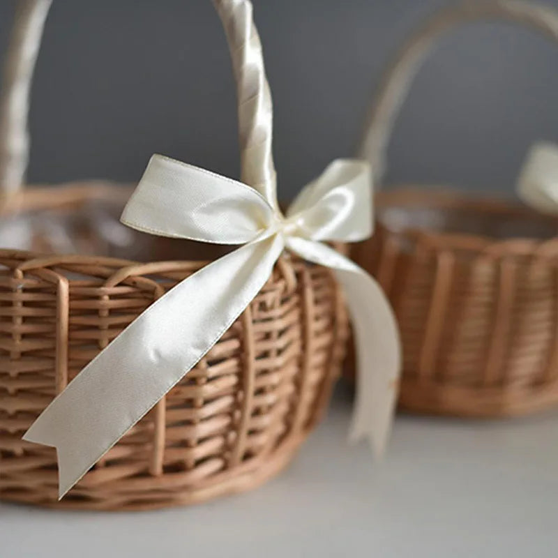 Wedding Flower Basket Bridesmaid Flower Girl Basket Vintage Hand-woven Wedding Props