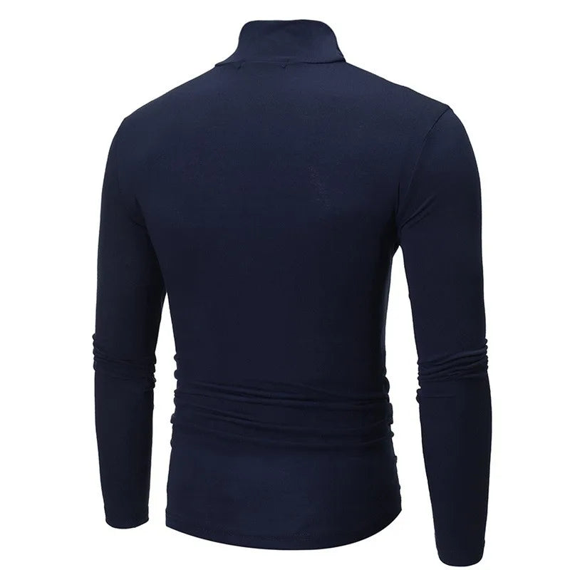 Autumn  Winter Men's High Neck T-shirt Slim Fit Fashion High Elastic Long Sleeve Cotton Casual Breathable Apparel Pullover