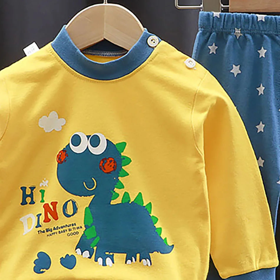 Cotton Children Pajamas Sets Unisex Soft Comfort Warm Cute Cartoon Printed Suitable Boys Girls Perfect for Autumn Winter Warmth