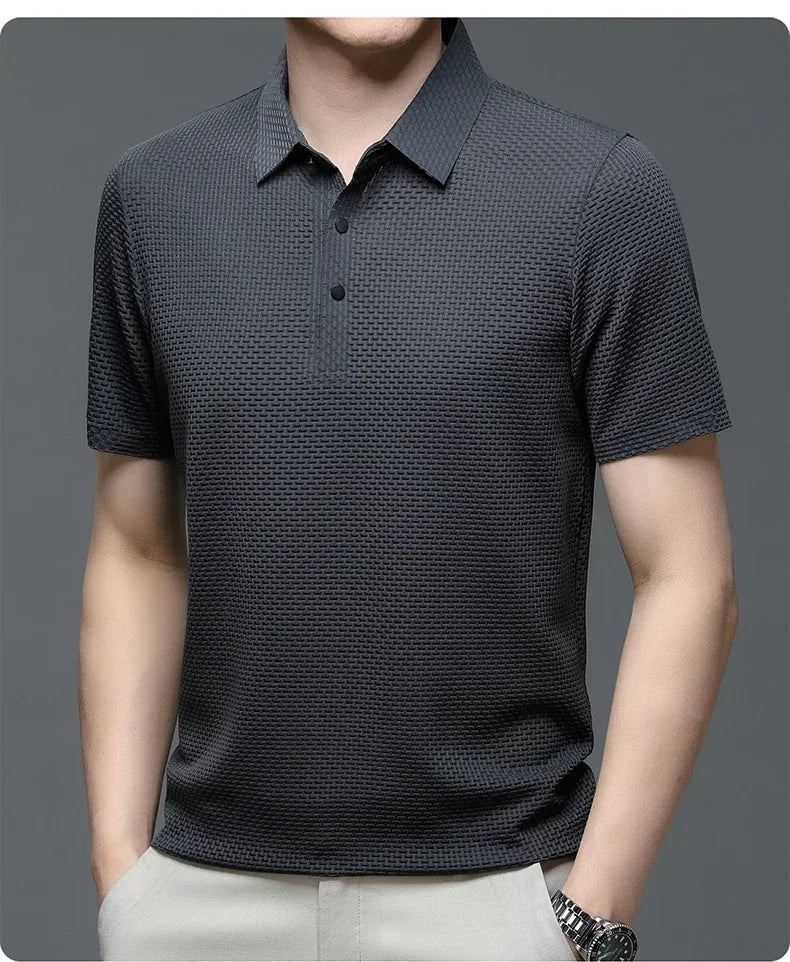 Business Casual Sweat-absorbing Top Brand Clothes Summer New Men's Short Sleeve T-shirt Ice Silk Cool and Breathable POLO Shirt