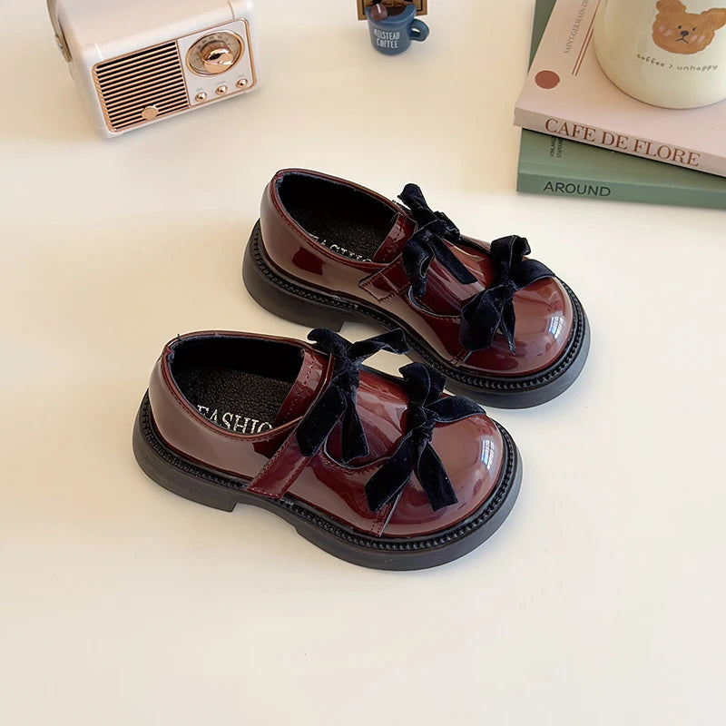 Children Leather Shoes Spring New Princess Shoes for Girls Wine Red Versatile Kids Fashion Wedding Party Mary Jane Shoes Glossy
