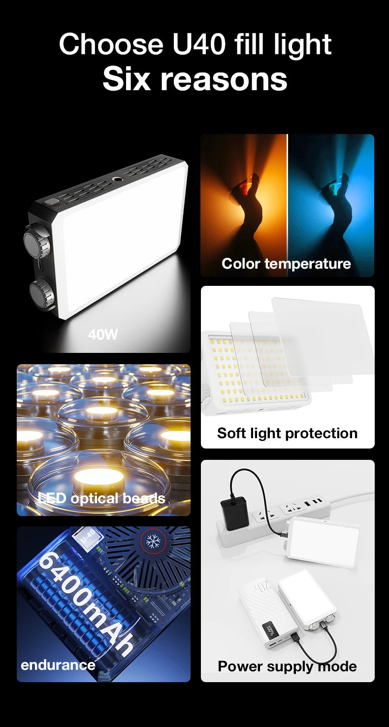 Video light 40W portable camera light CRI 95+ 2500-9000K LED panel digital photography lighting device used for YouTube