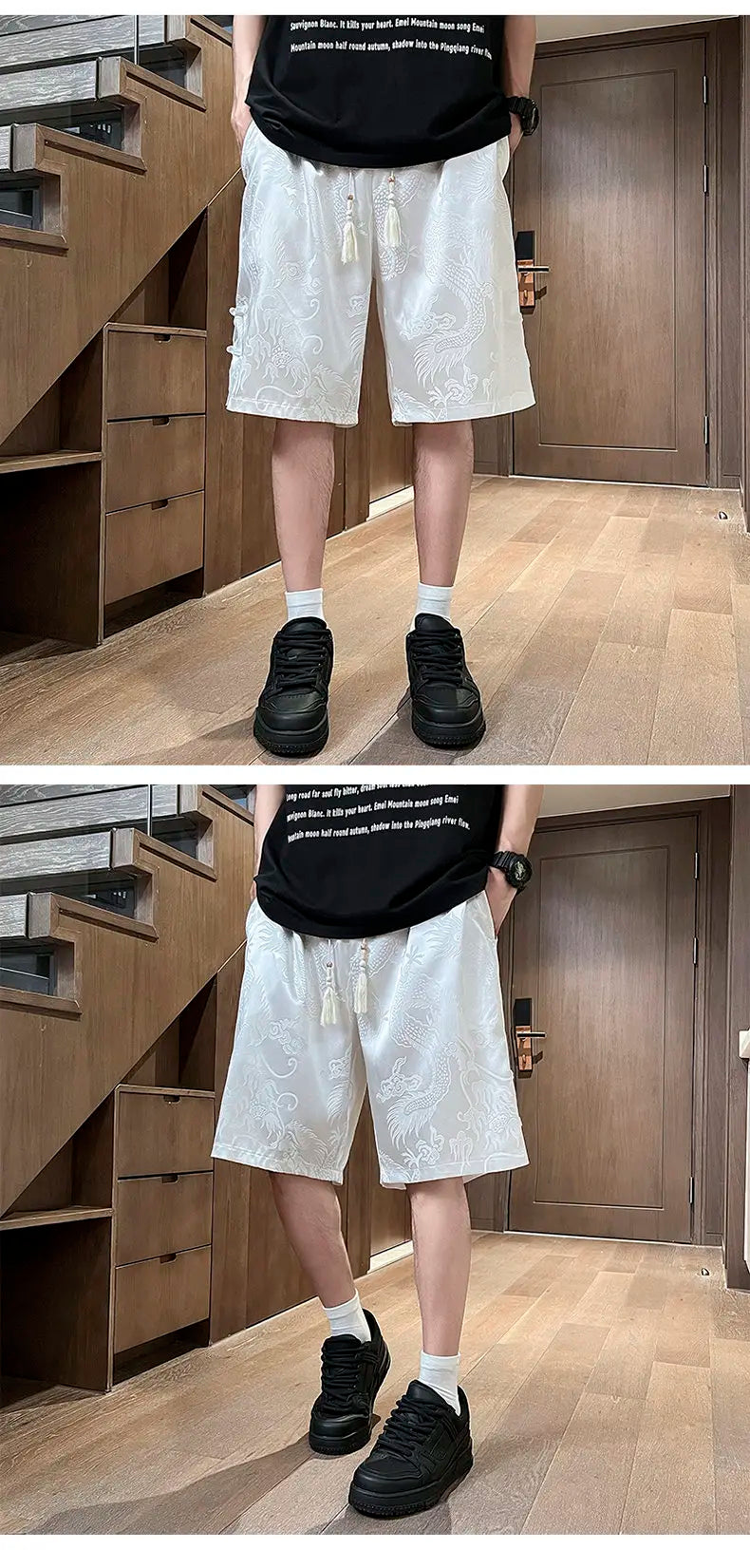 plus Size Men's Dragon Pattern Twill Shorts M-XXXXXL Straight Leg Summer Outdoor Work Pants Chinese Type Clothing