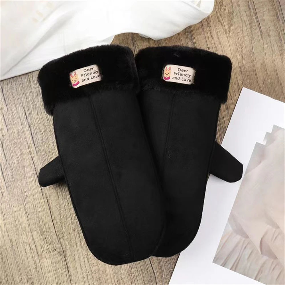 Women's Suede Plush Hanging Neck Gloves Winter Warm Windproof Gloves Outdoor Skiing Cold-Proof Student Mittens Christmas Gift