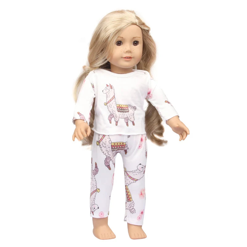 Doll Clothes Pajamas  For 43cm Baby New Born&American 18 Inch Girl Doll Unicorn Shark Cartoon Clothes Suit For Generation Doll