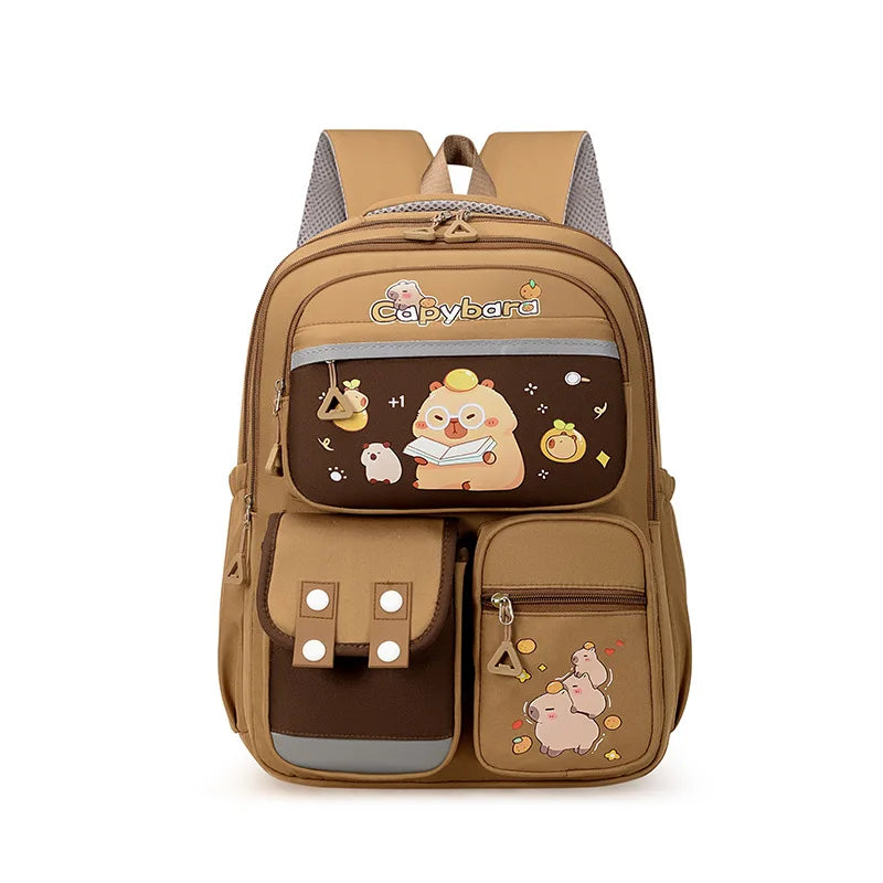Capybara School Backpack Teens Girls School Bags Set Casual Daypack Kids 3Pcs Book Bag Kawaii Children Schoolbag Travel Backpack