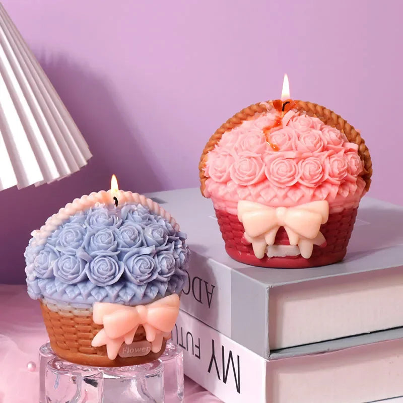 DIY Bowknot Rose Flower Candle Mold Cylinder Rose Floral Pillar Silicone Mold Wedding Decor Valentine's Day Gift Christmas decor