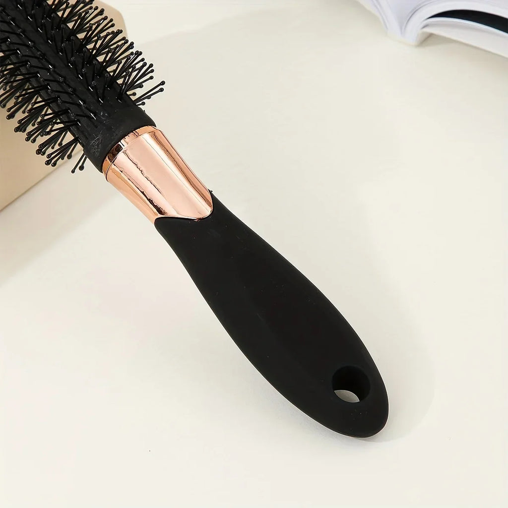 Professional Black Round Hair Brush for Styling and Curling - Portable and Easy to Use