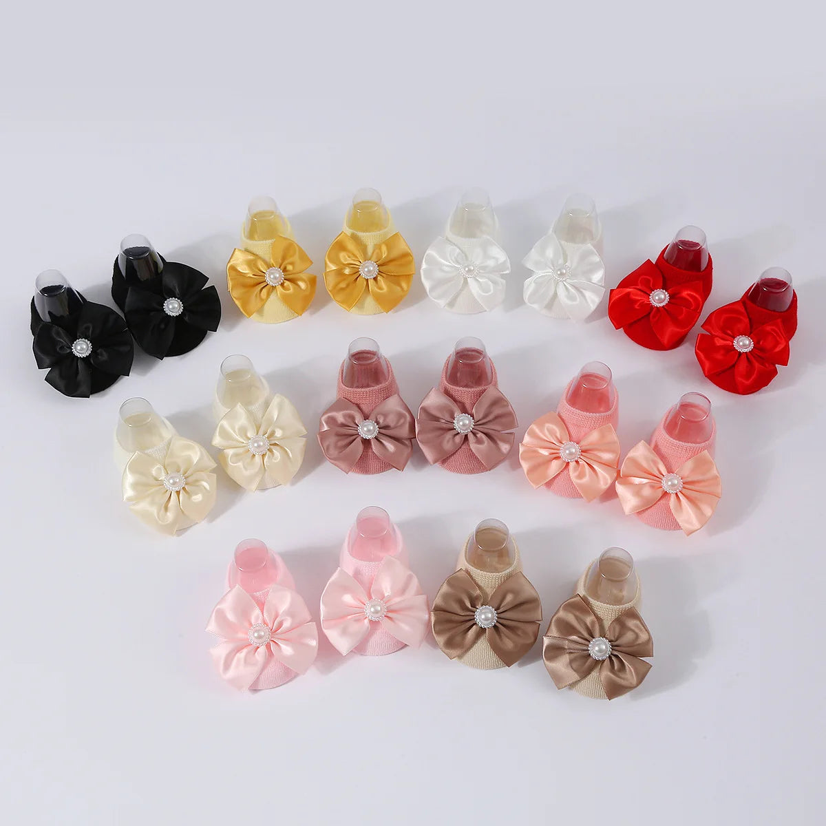 1Set New Baby Pearl Bowknot Headbands Socks Newborn Toddler Soft Prewalker Sock Girl Infant Cute Knitted Cotton Hairband Socks