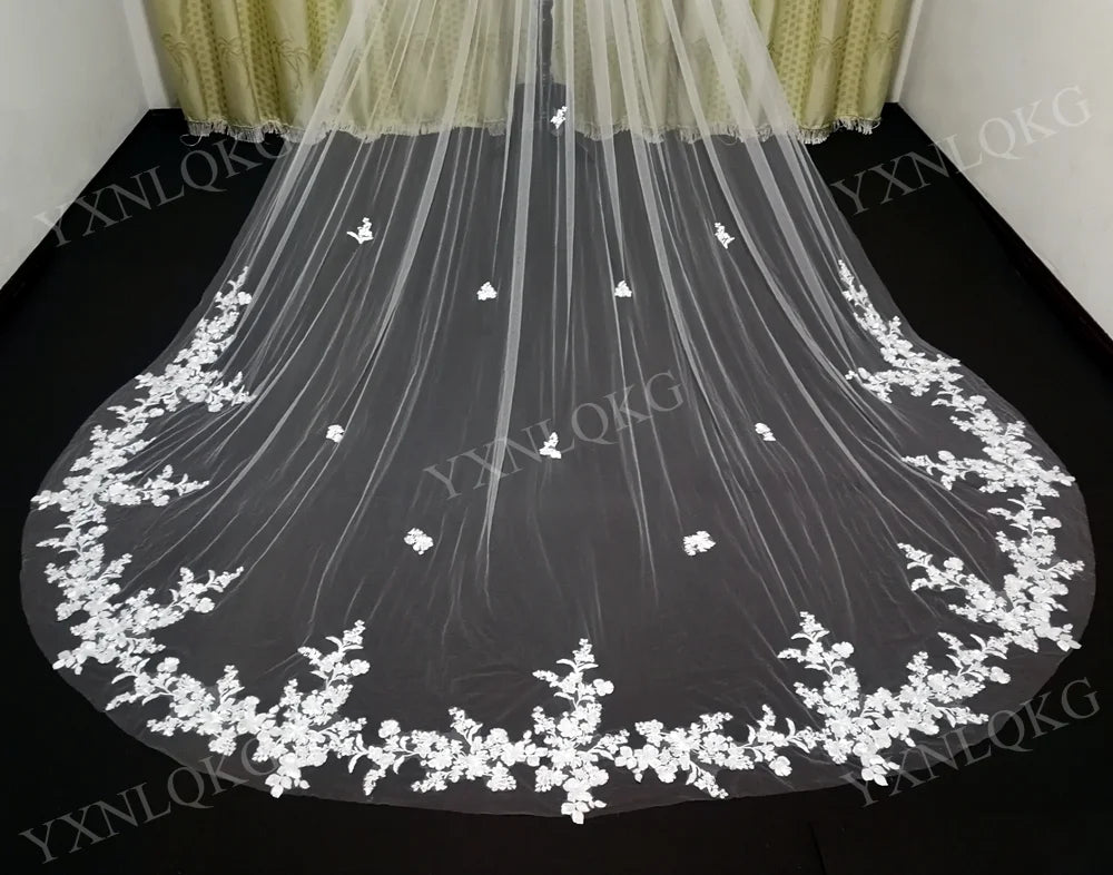 Cathedral wedding Bridal veil Ivory white soft Lace veil with Comb 3m 4m 5m Customized Veil Wedding accessories Veu Velo Noiva