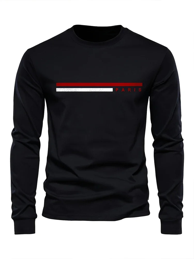 2025 New Spring Men Round Neck Casual Street Style Clothing Loose Fashion Sweatshirt Letter Pattern Creative Long Sleeve T-Shirt