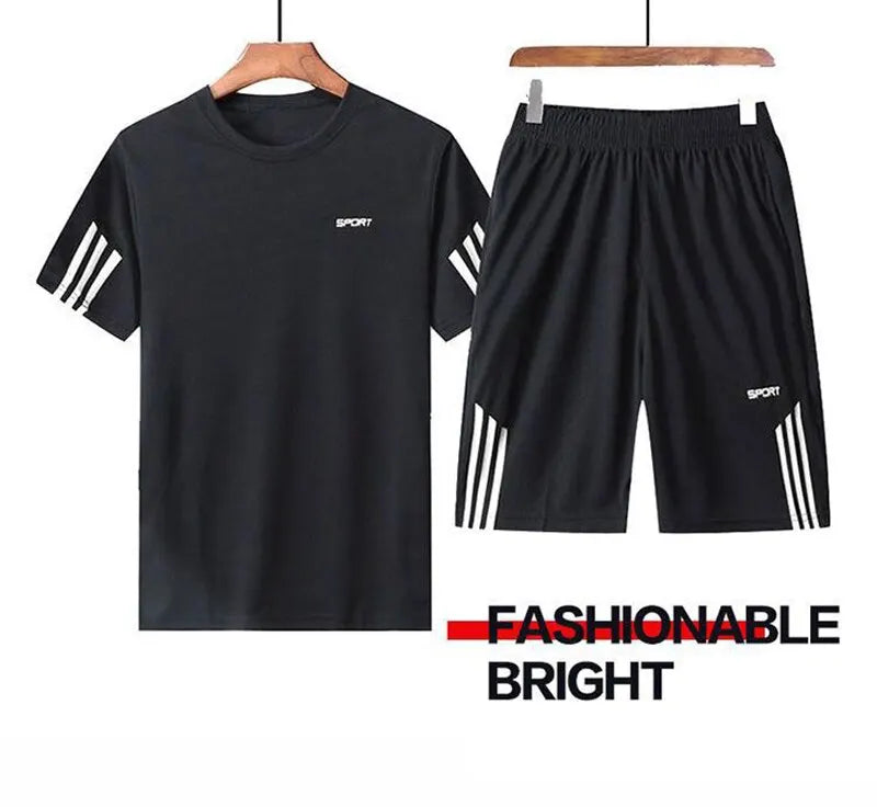 Summer Breathable Sports Suit Men's Short-Sleeved Shorts Loose Quick Drying T-Shirt Short Quarter Pants Casual Running Suit