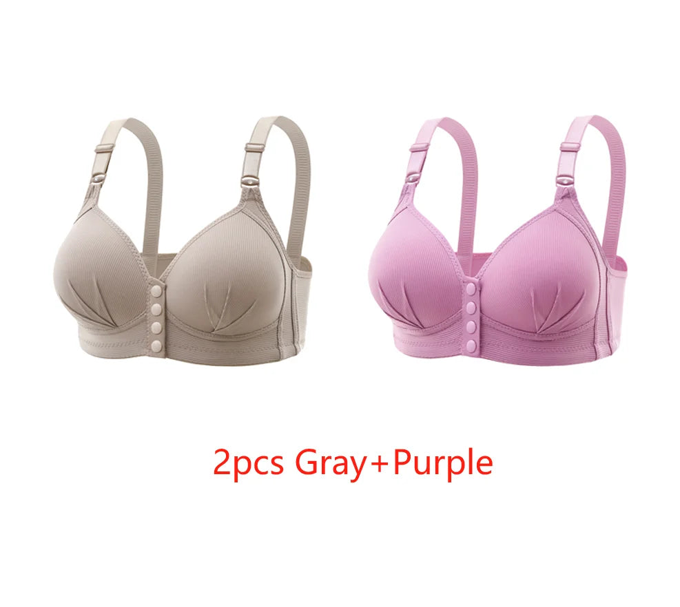 New Front Button Type Sexy Brassiere Anti-sagging Gathered No Steel Ring Ladies Mother Large Size Thin Section Underwear Bra